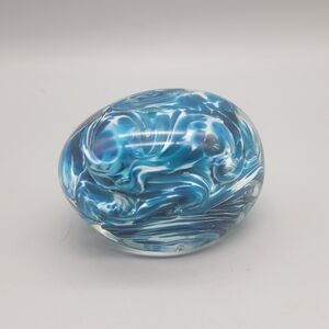 Blue Swirl Glass Art Piece Vintage Paperweight
